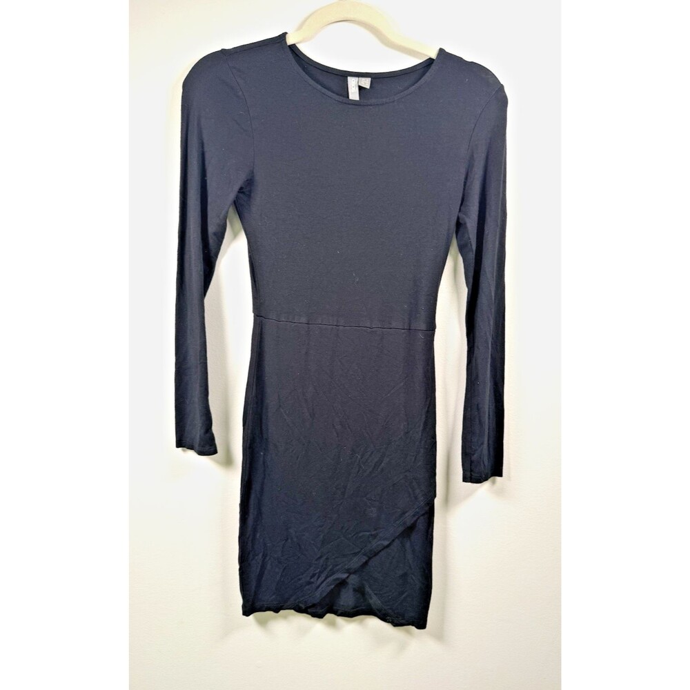 ASOS Black Bodycon Mini Dress Crew Neck Long Sleeve Jersey/Viscose Blend Size 2